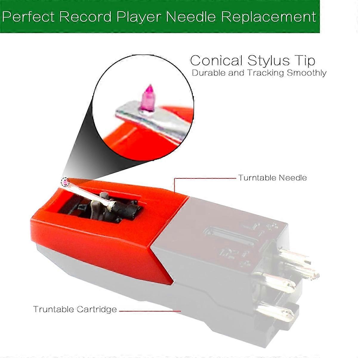 3 Pack Record Player Needles Replacement with Stylus Cleaning Brush,