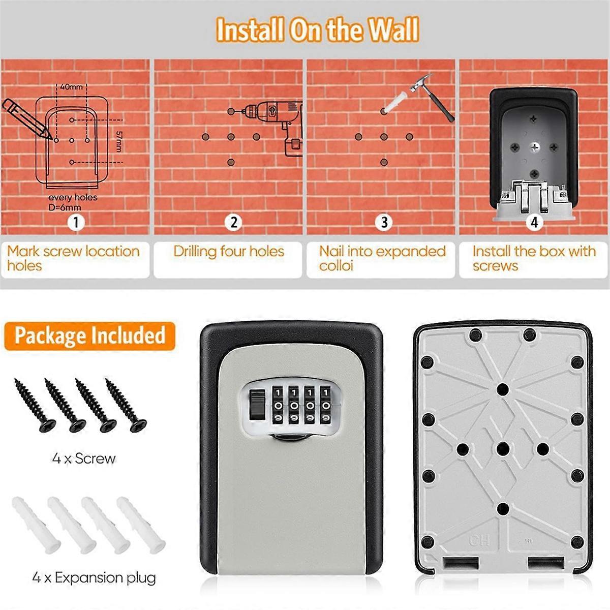 Key Lock Box Wall Mounted Grey and Black 2 Pack