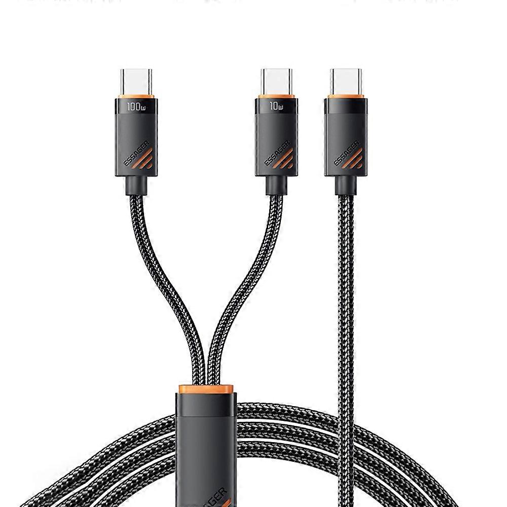 ESSAGER Type-C to Type-C1 + Type-C2 Data Cable E-Marker Chip PD 100W Fast Charging Cable 1.2m