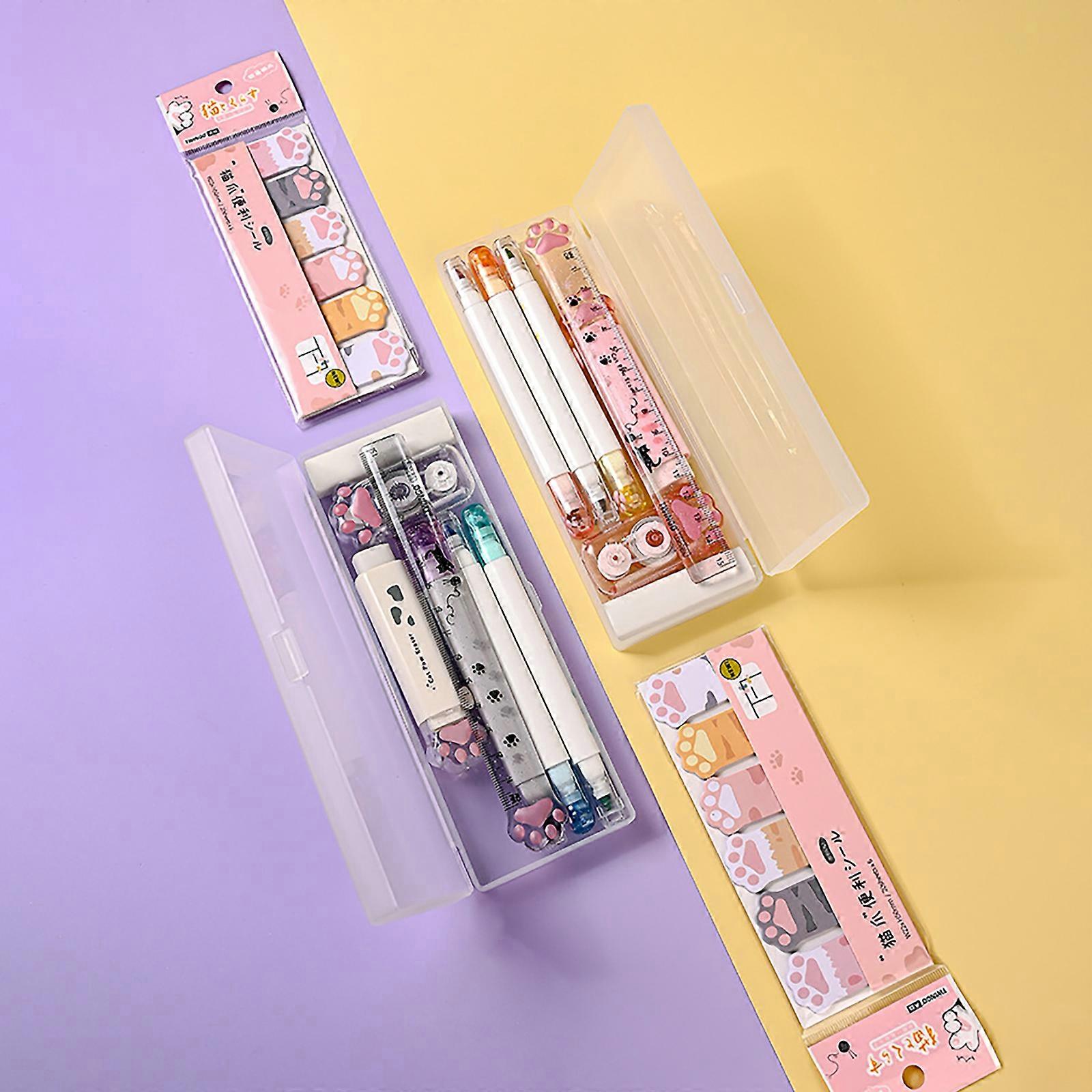 Set Papeterie Patte De Chat – Taille-crayon, Gomme Push-pull, Règle – Pour écoliers Et Fans De Kawaii