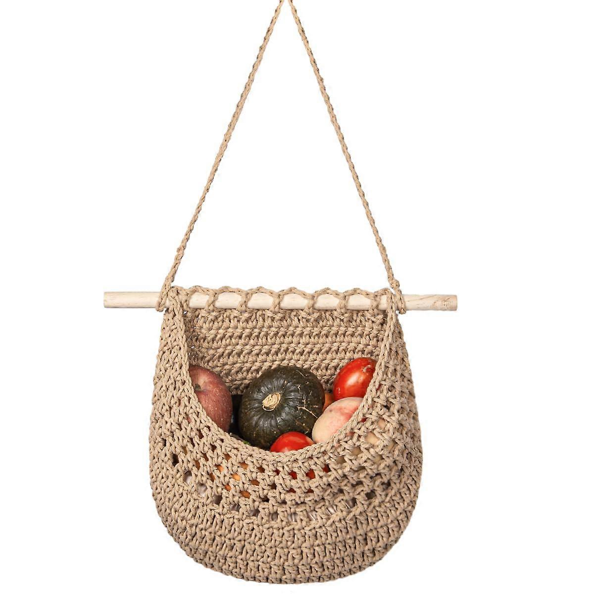 Handmade Boho Cotton Rope Hanging Fruit Basket for Over Door Storage in RV