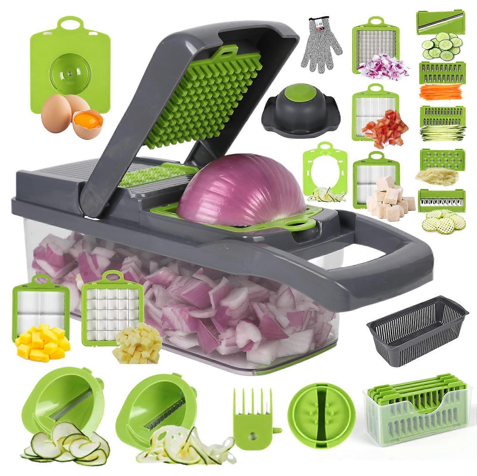 Multifunctional Vegetable Cutter 23 in 1 Slicer for Cucumbers, Potatoes, Tomatoes, Zucchini, and Garlic with Container and Lid