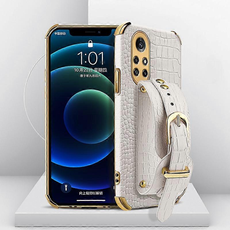 For Huawei Nova 8 Pro Electroplated TPU Crocodile Pattern Leather Case with Wrist Strap