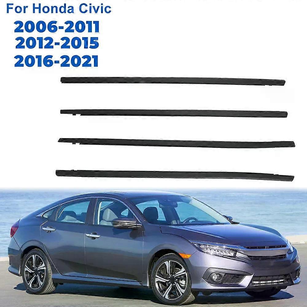 WFLNHB Window Moulding Trim Seal Set For Honda Civic 2012-2015 – Left, Right, Front & Rear, Black, Direct Fit