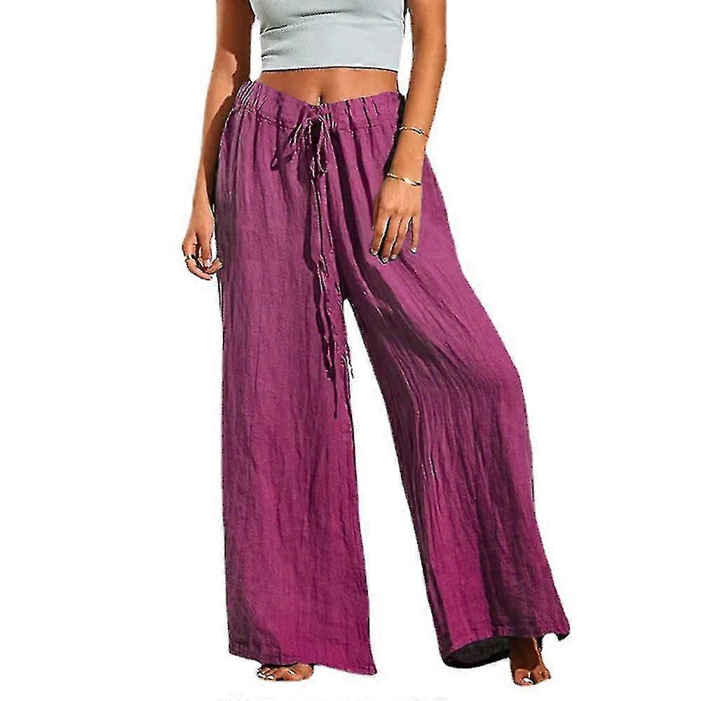 Women Pants Drawstring Wide Leg Elastic Waist Trousers