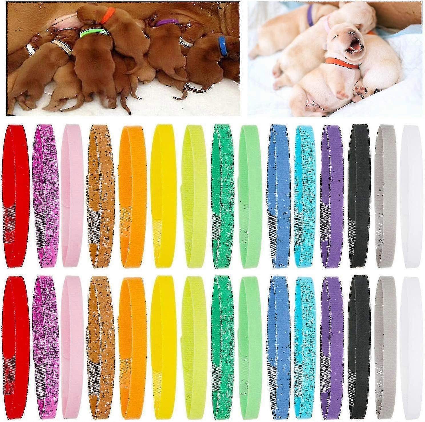 15/30 Pcs Puppy Whelping Collars Newborn Pet Collars Double-sided Soft Adjustable Id Bands Puppy Collars For Litter Newborn Pet Dog Cat 15 Colors p