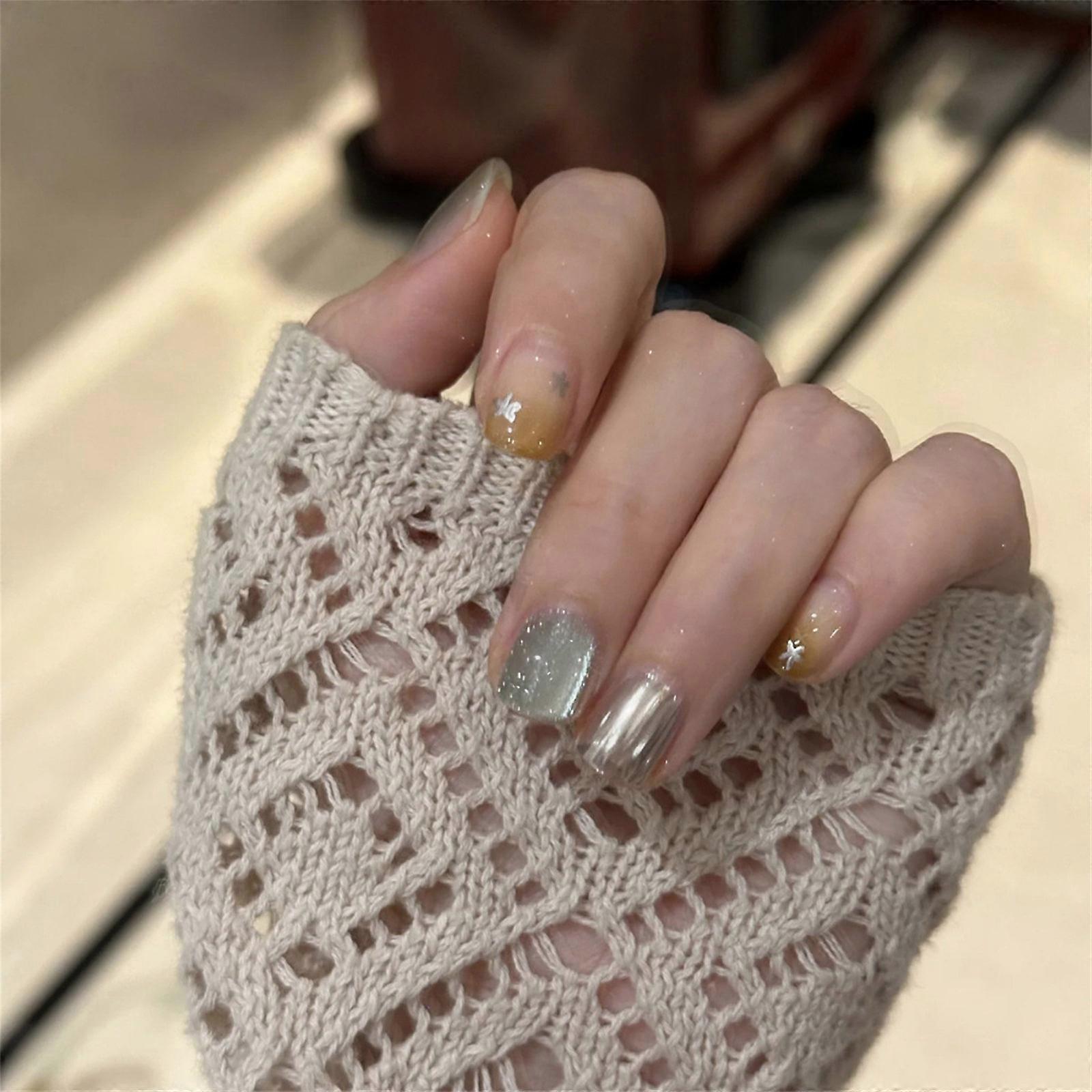 Uñas postizas cuadradas Ojos de gato Prensa en uñas Degradado de uñas artificiales Pegamentos de uñas postizas en diseños de uñas Puntas de uñas francesas