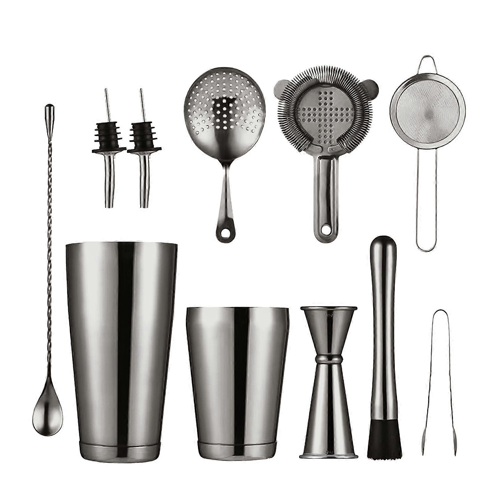 11-Piece Stainless Steel Cocktail Shaker Set Boston Shaker Bartender Kit Home Bar Mixing Tools All-Inclusive