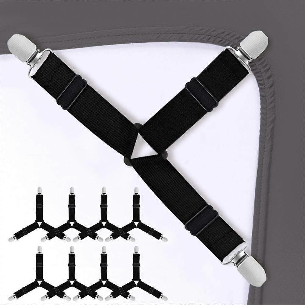 Bed Sheet Holder Straps8 Pcs Adjustable Triangle Elastic Suspender-Black