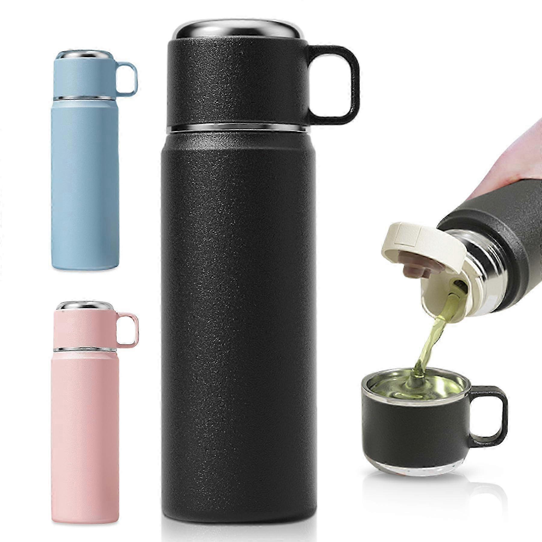 ステンレス鋼真空断熱ウォーターボトル550ml、漏れ防止トラベルコーヒーカップブラック