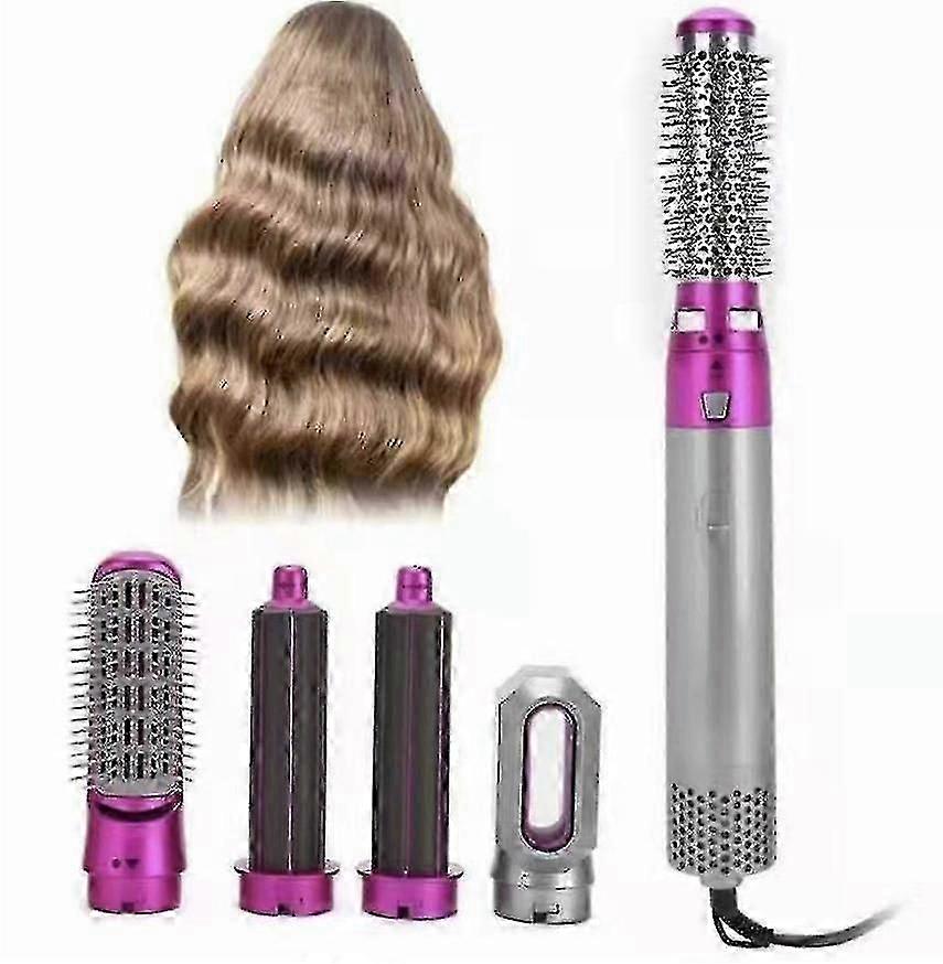 ヘアドライヤーブラシ、5 in 1エアブラシヘアスタイラーギフト回転矯正、カール、サロンマイナスイオン熱風ブルー