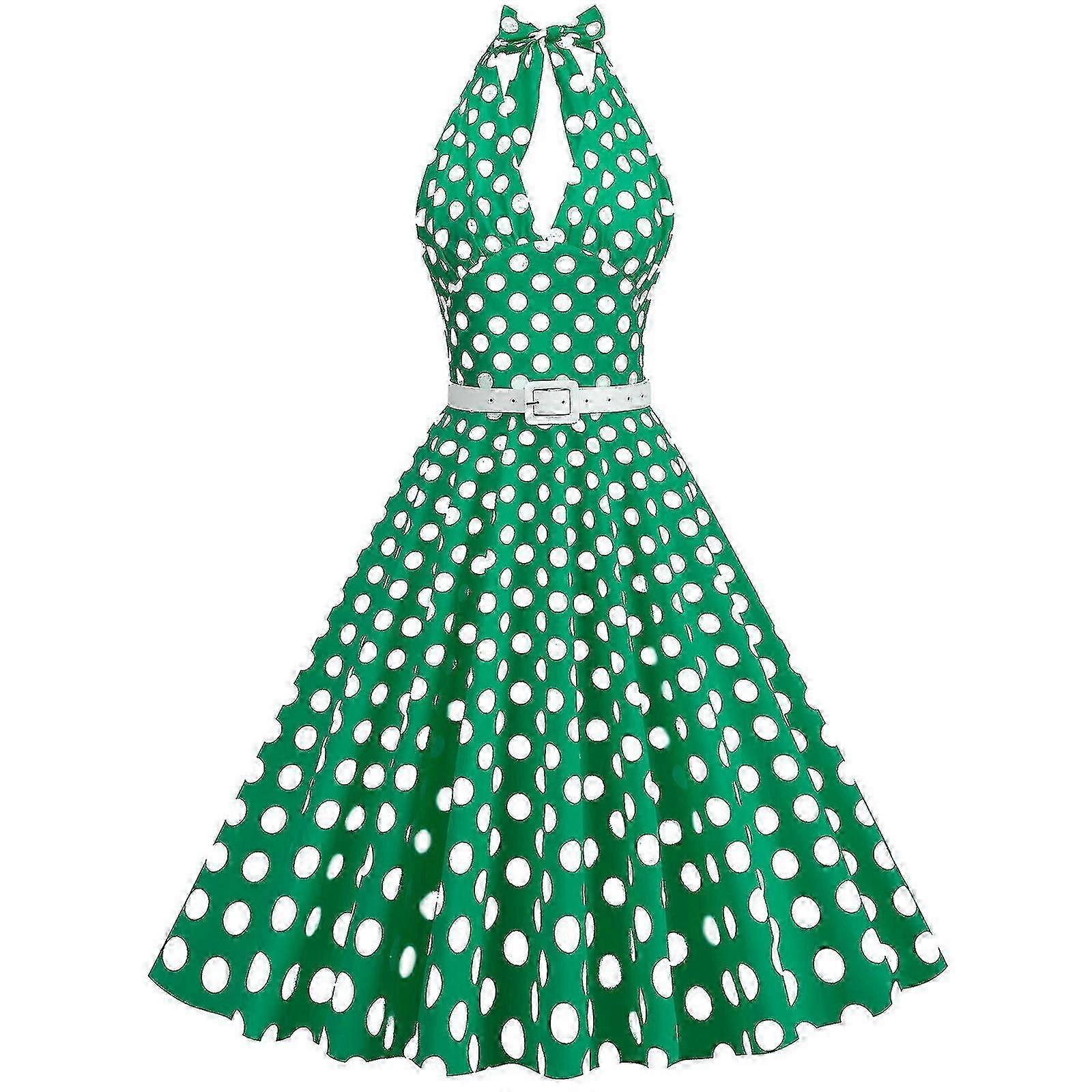 Polka Dot Patchwork Retro ärmelloses Kleid mit Bund - SNNGV