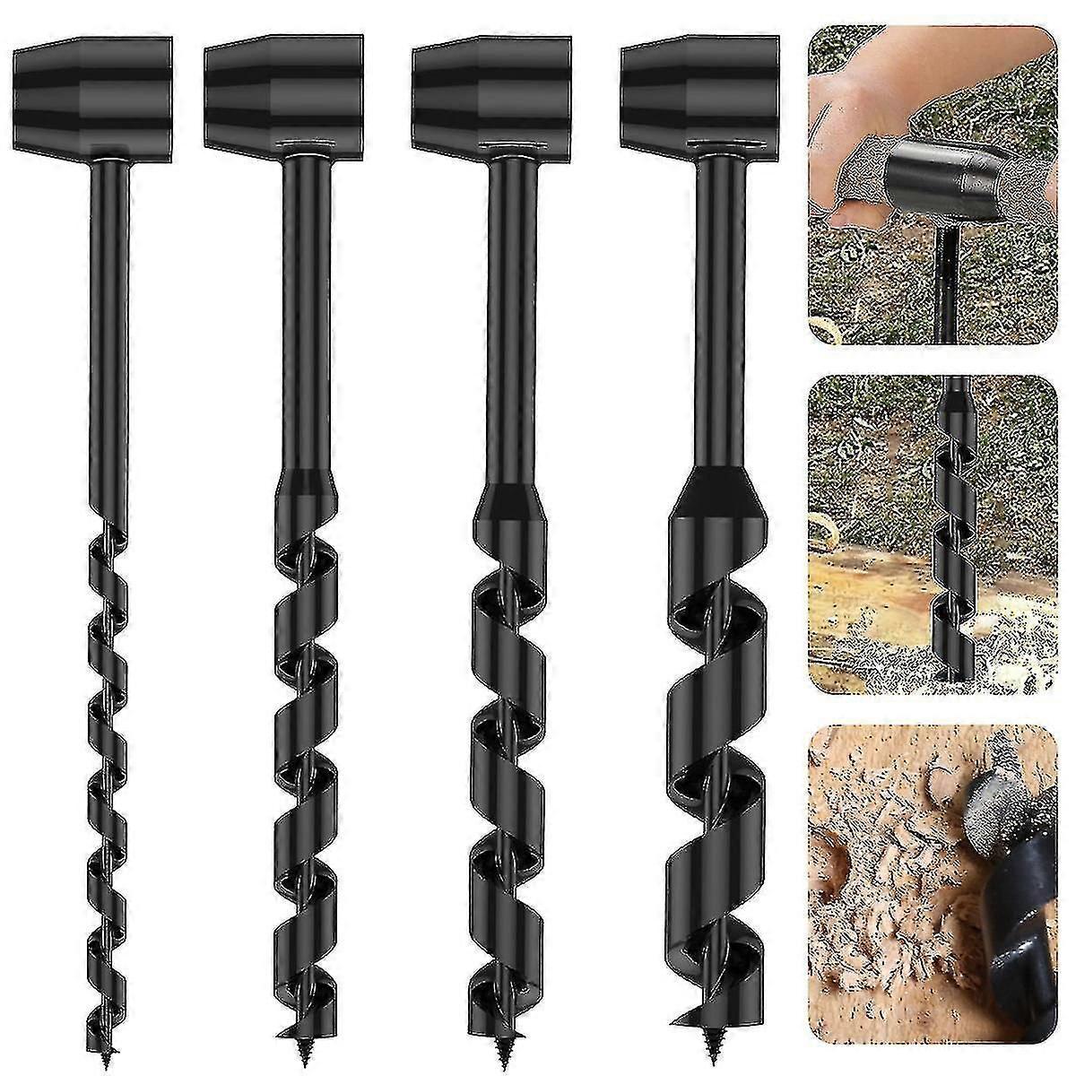 Carbon Steel Manual Hand Drill Bit, Portable Auger Drill for Wood Self-tapping Survival Tool with Wood Punch