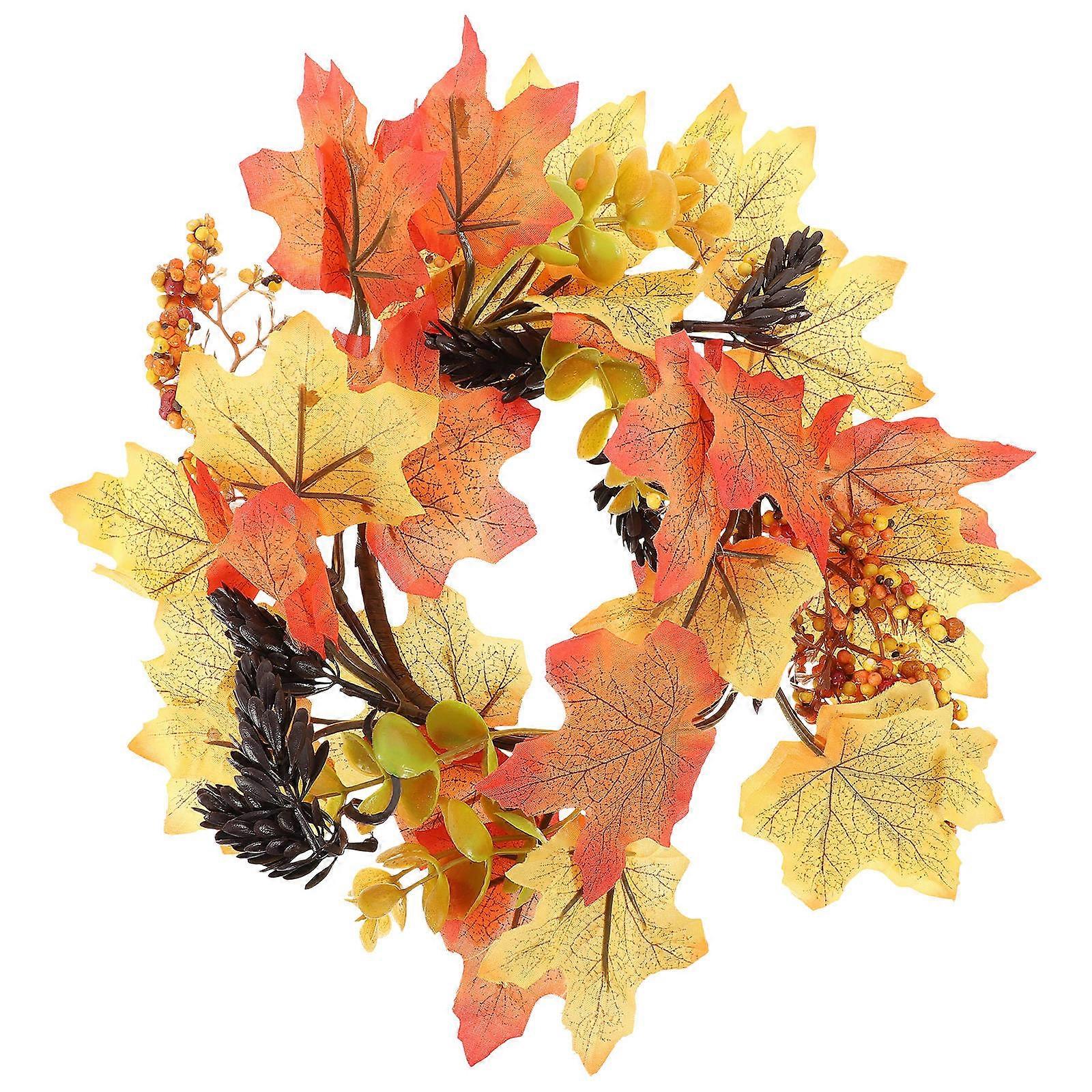 Wreaths For Front Door Maple Leaves Decoration Fall Garland Circular Shape Silk Flower For Family Gathering 25.00X25.00X6.30CM 1Pack