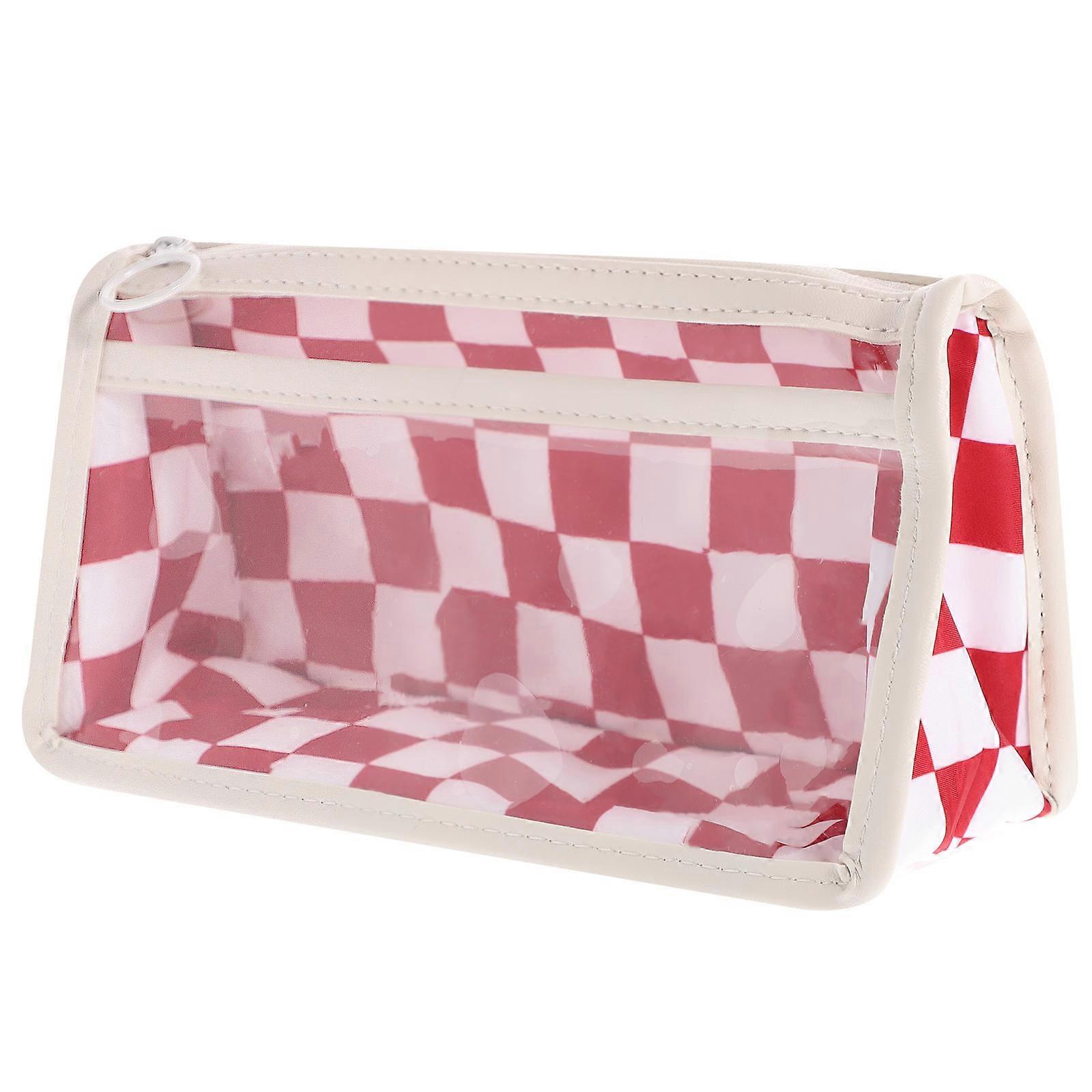 Chessboard Pattern Large Capacity PVC Pencil Bag Transparent Pen Case with Zipper for Students and Office Stationery Storage Organizer
