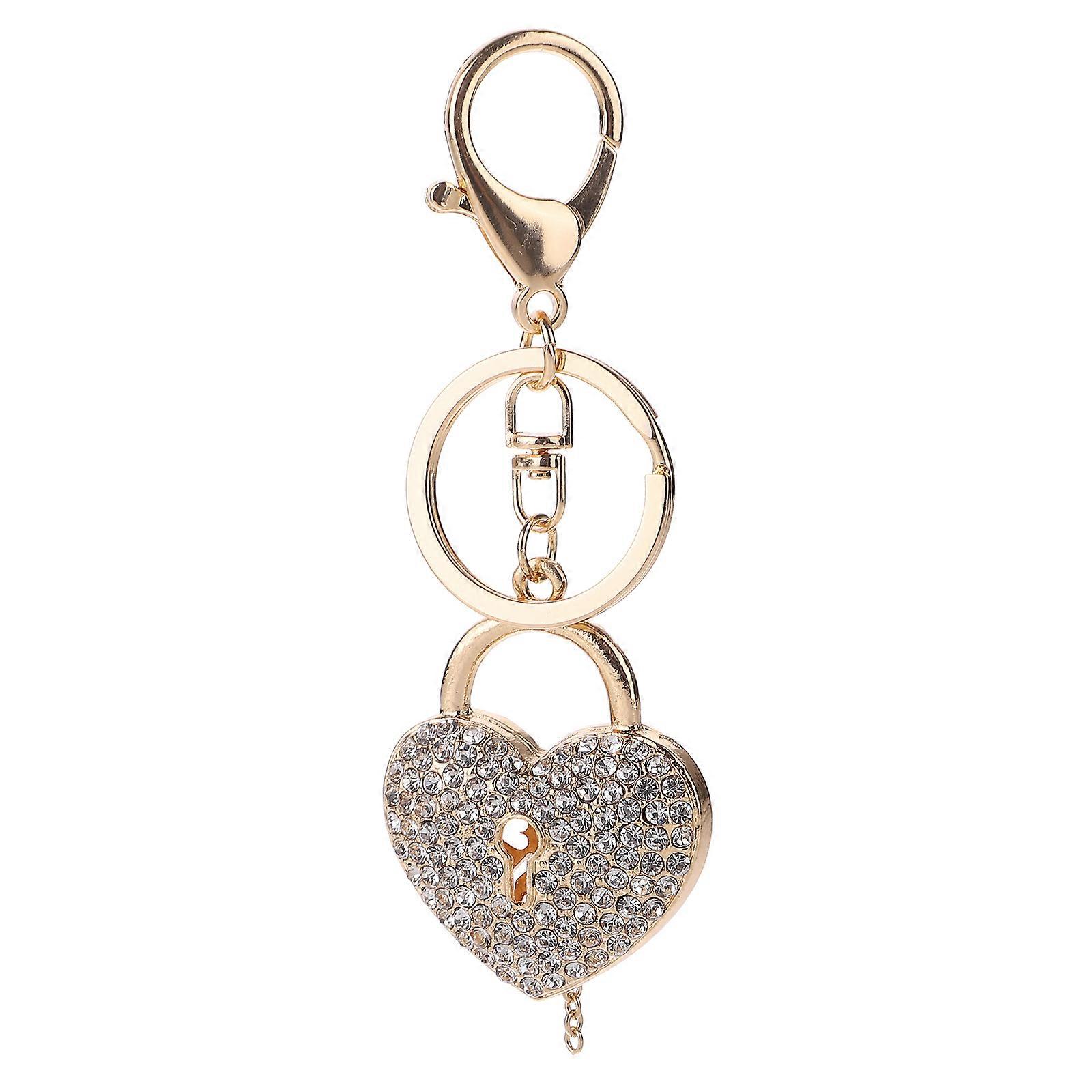 Heart Modeling Key Chain Pendant Rhinestone Keychain Bag Hanging Ornament White 1Pack Key Holding Decoration