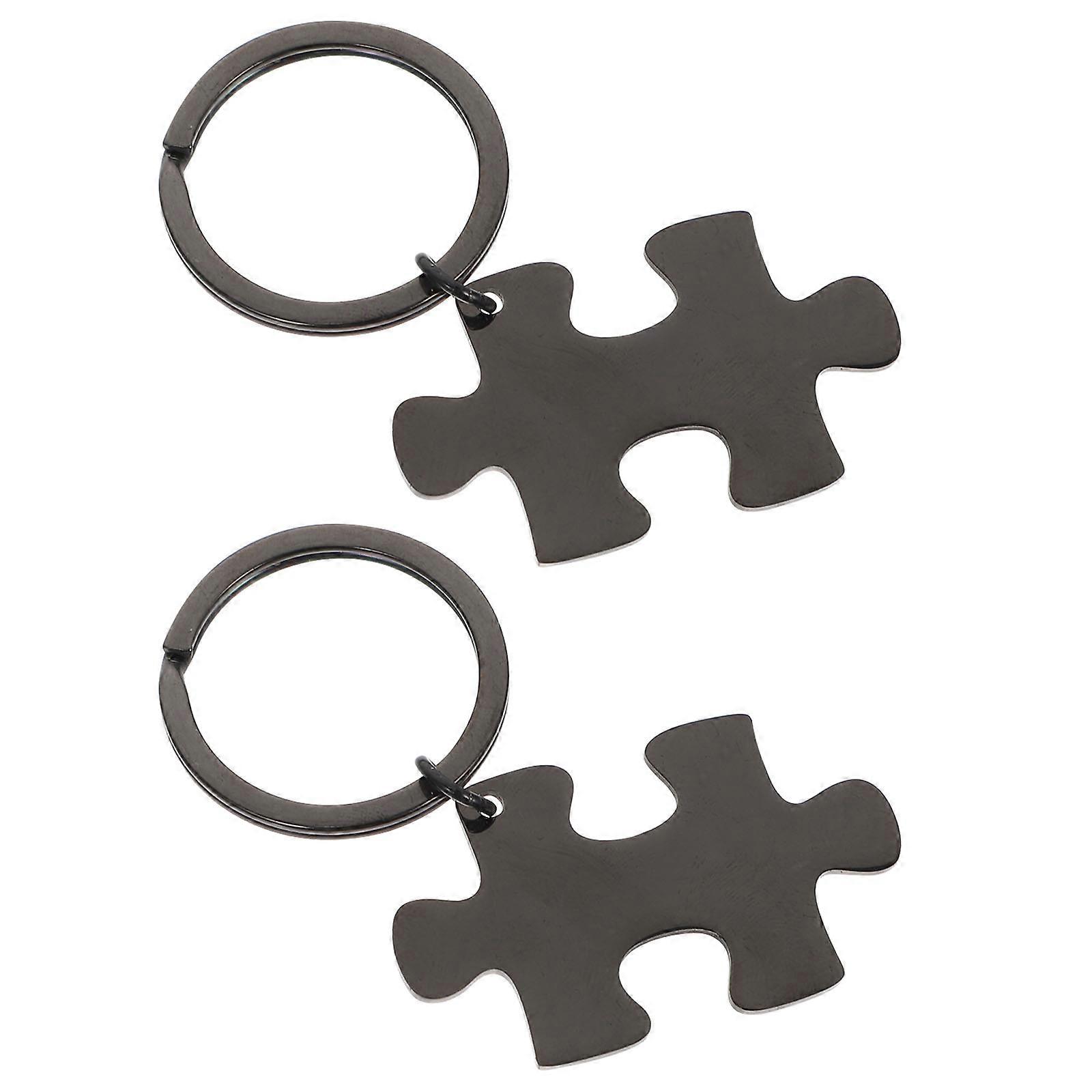 Black Stainless Steel Couples Keychains Set for Key Use Unique Puzzle Piece Design 2Pcs