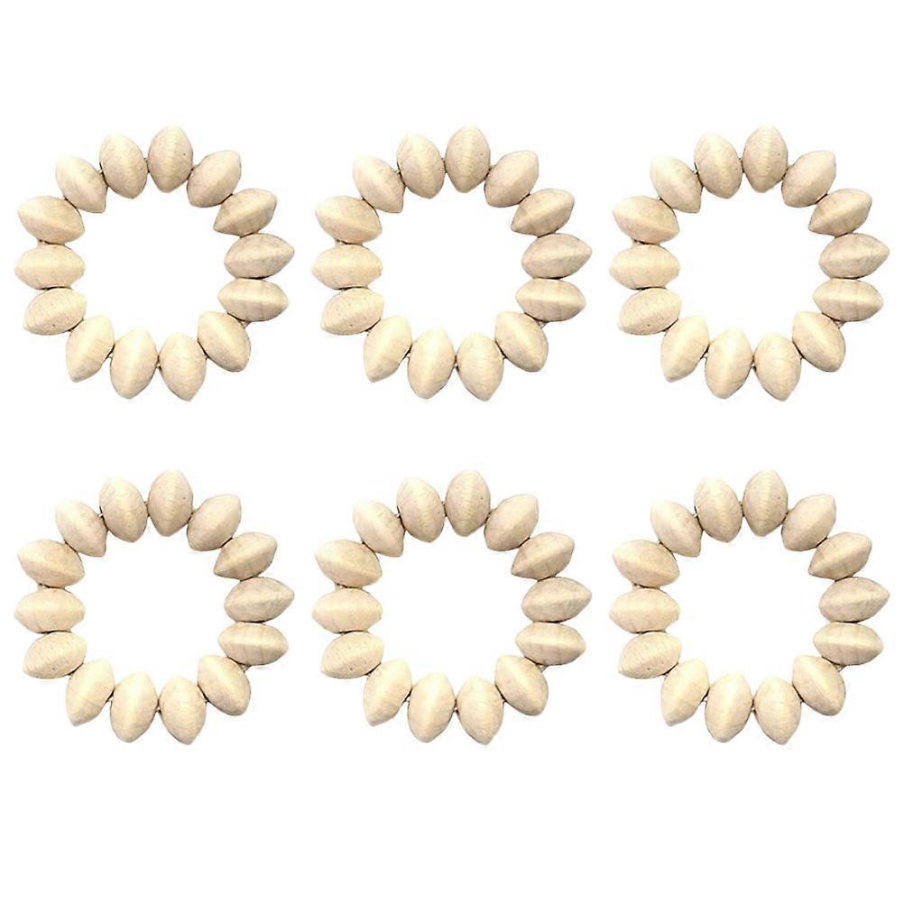Decorative Napkin Ring Set Wooden Bead Napkin Rings Rustic Style Light Yellow 7.00X7.00X1.73CM Home Decoration 6Pcs