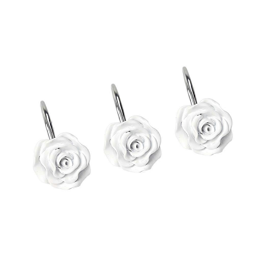 Bathroom Curtain Hooks Rustproof Resin Rose Flower White for Shower Rods 12Pcs