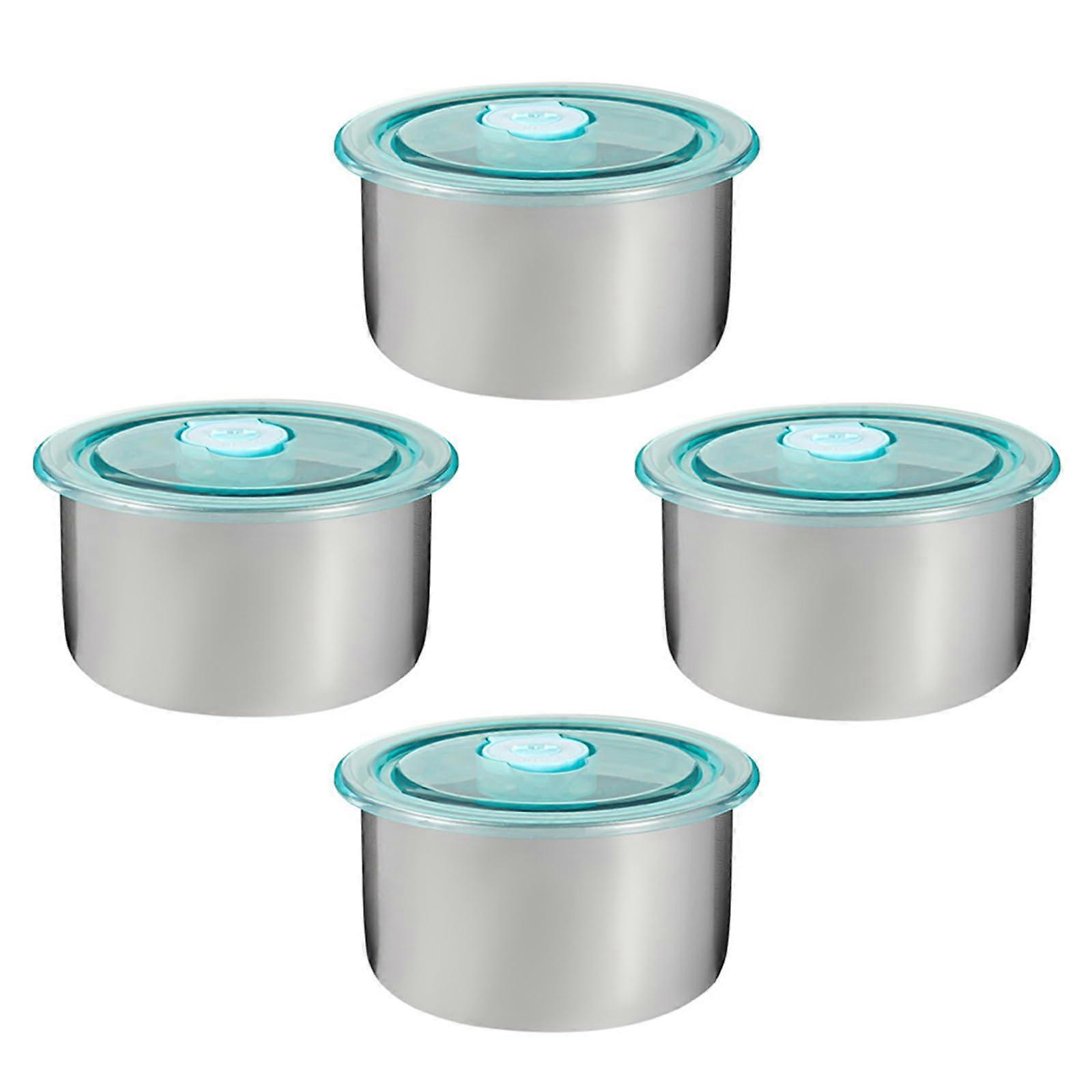 Food containers made of stainless steel with silicone lid seal and leakproof design for snacks and lunch, 4 pieces blue