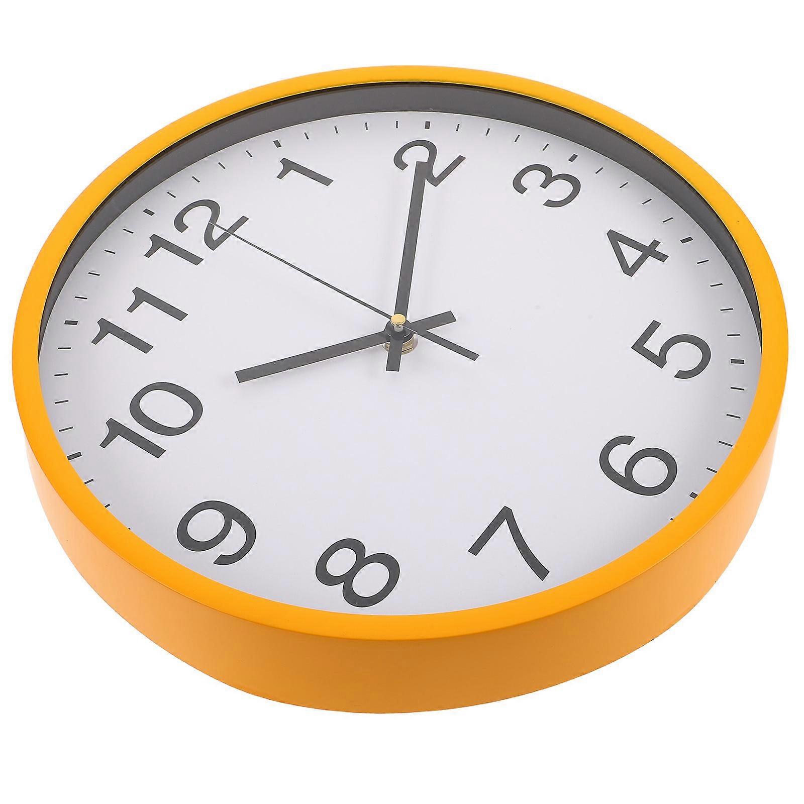 Silent Operation Wall Clock Modern Minimalist For Bedroom Yellow 12 Inch Precise Timekeeping 1Set