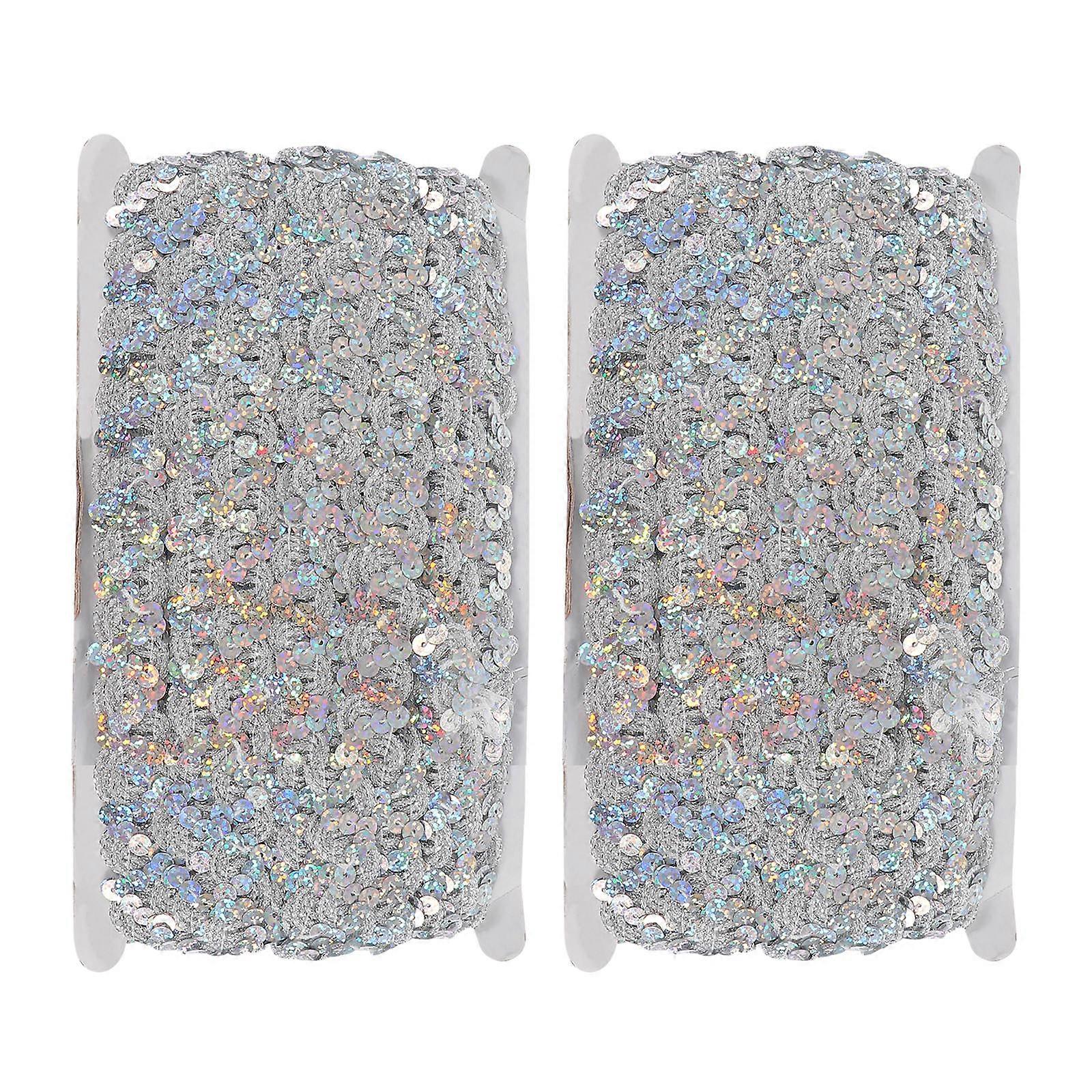 Sequin Strips Diy Sequin Laces Diy Stage Clothes Accessories Decorative Sequin Lace Silver 1 5cm Width 1300cm Length Women 2Pack