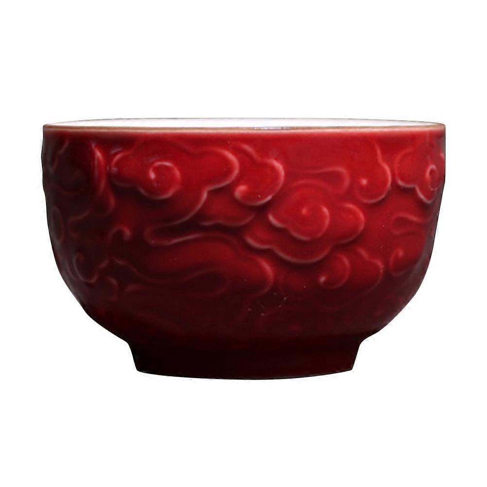 Ceramic Drinkware Large Teacup For Home Use Red Embossed Cloud Pattern Heat Resistance 1Pcs