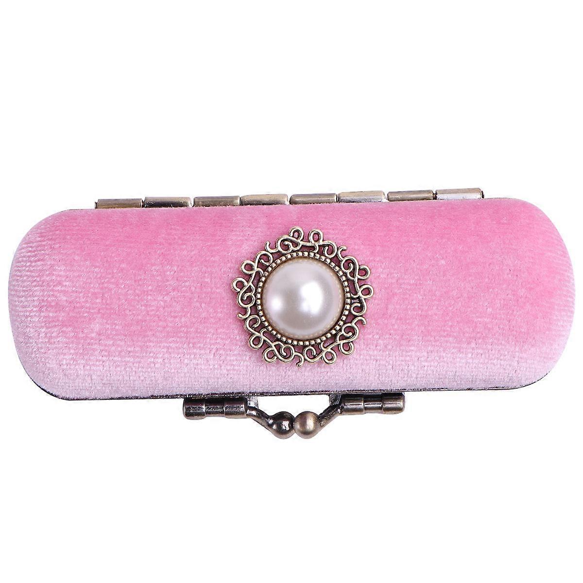 Lipstick Cover Makeup Pouches Durable Cosmetic Storage Case With Mirror Pink Rectangular 1Pack
