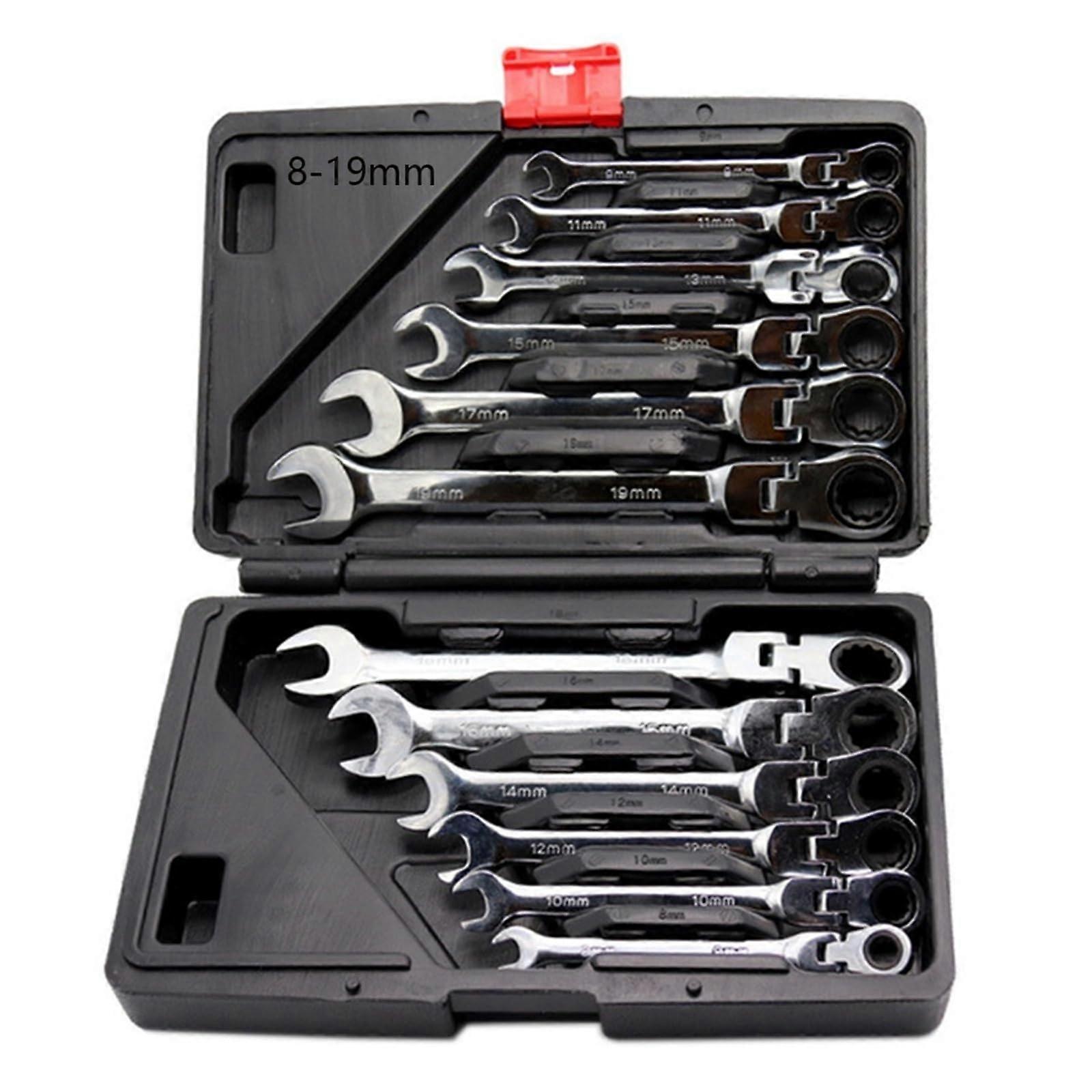 Metric Hand Tool Ratchet Wrench Set, Flexible Head Combination Ratchet Spanner, 12-Piece Multi-Purpose Auto Tools