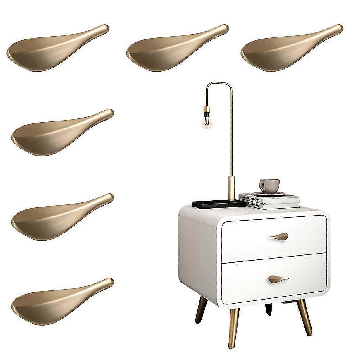 6Pcs Leaf Knobs Handles Pulls, Art Deco Style Leaf-Shaped Cabinet Wardrobe Door Pulls, Two-Hole Knobs