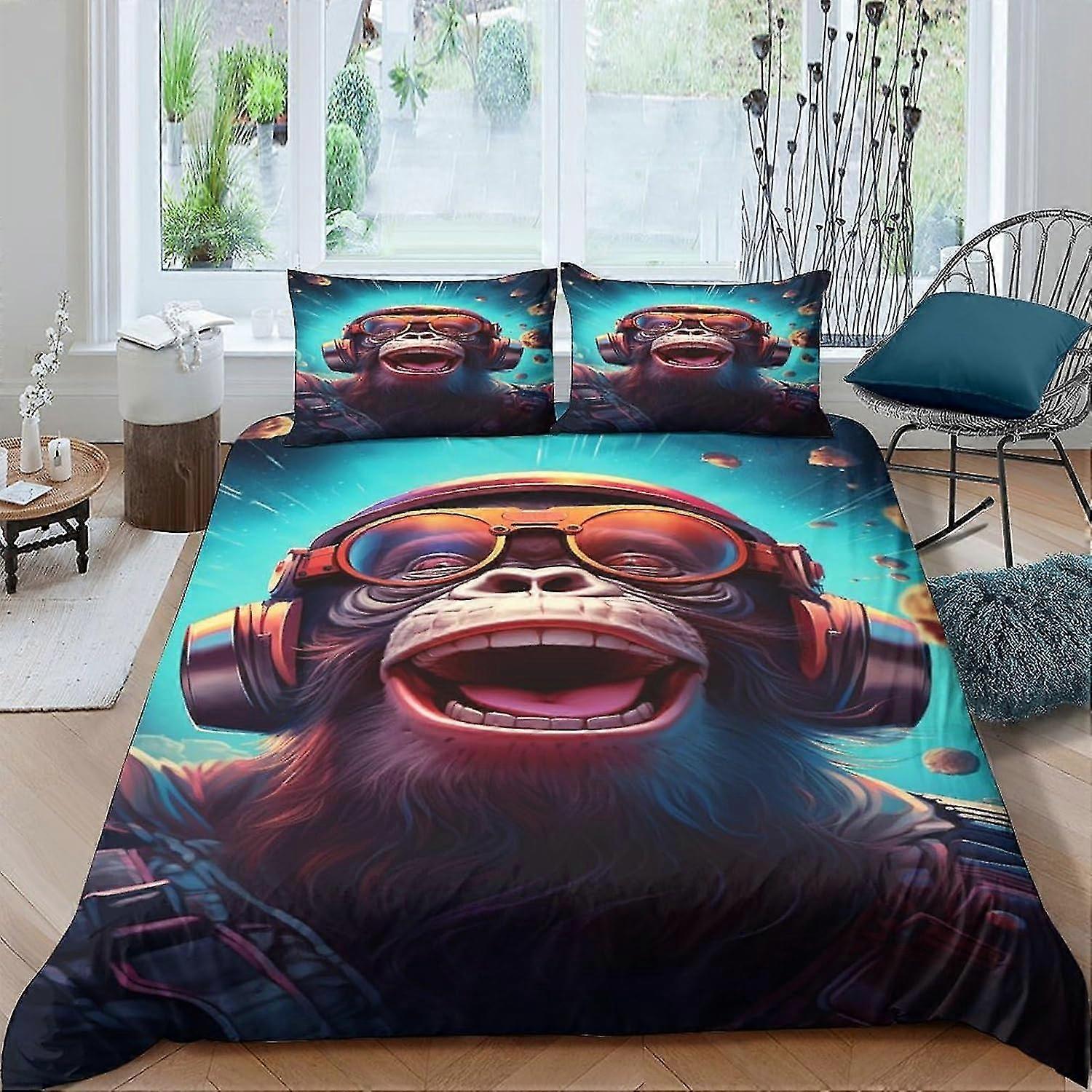 Capa de edredão de macaco animal Conjunto de 3 peças Capa de colcha de microfibra de qualidade de hotel macia de um lado com fecho de zíper Conjunto de cama duplo