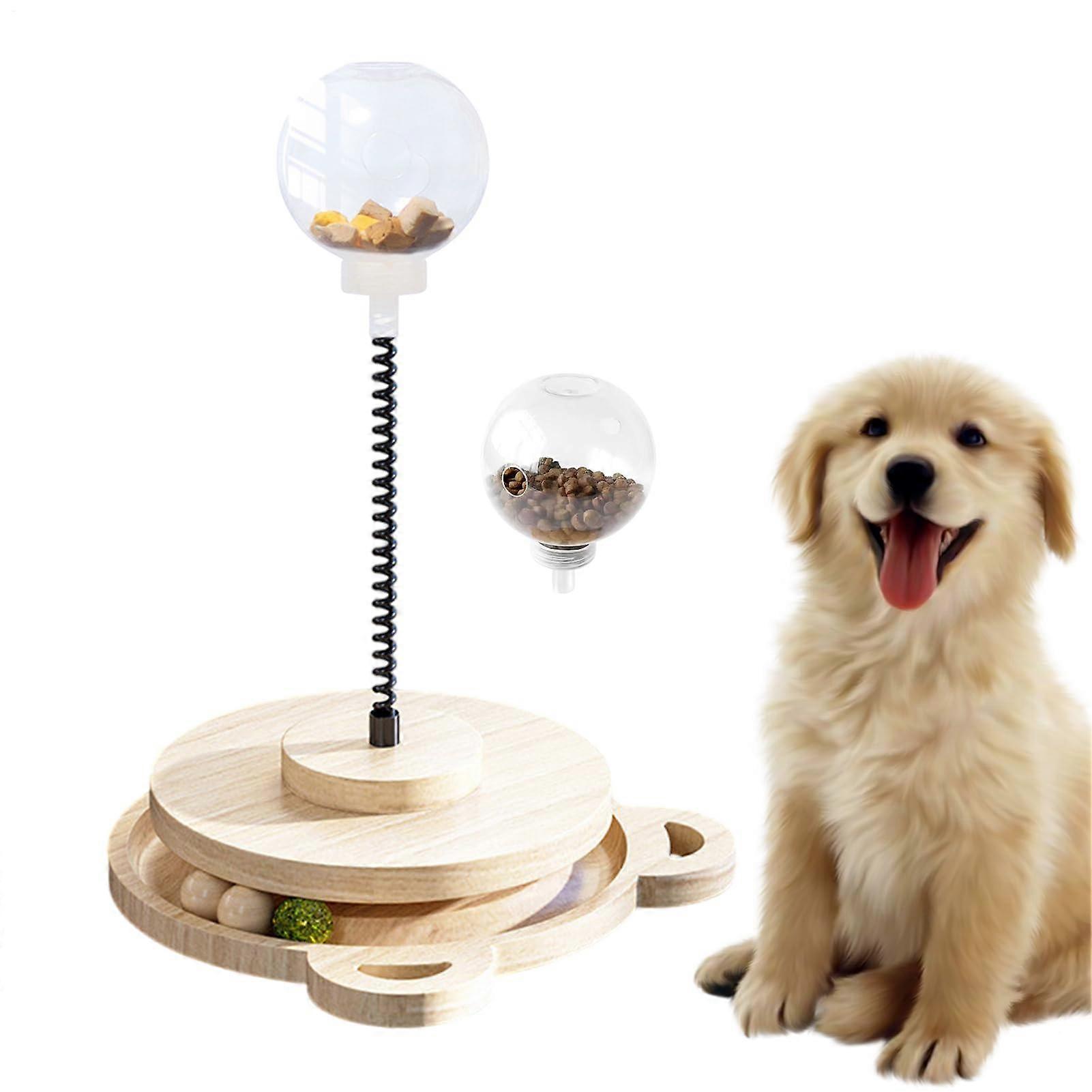 Cat Ball Toy - Spring Design Food Dispenser Puzzle - Indoor Cat Feeding Ball with Rolling Disk