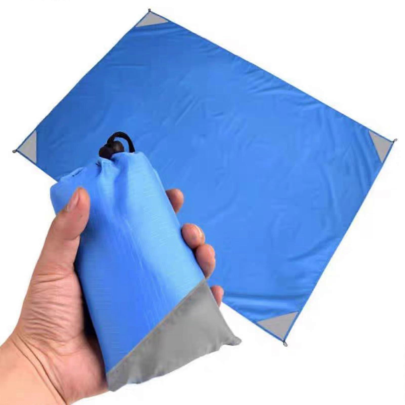 Mini Picnic Blanket 1.4X2M Waterproof Sandproof Ultralight Portable Beach Camping Hiking Blanket with 4 Attachment Corners Blue