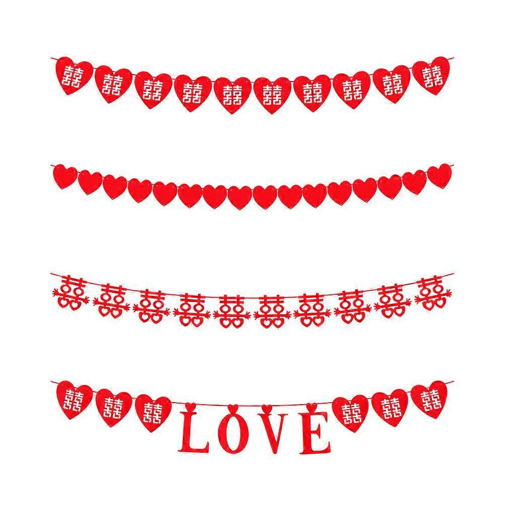 Red Wedding Streamer Set Bridal Shower Banner Solid Shape Fine Workmanship 4 Sets