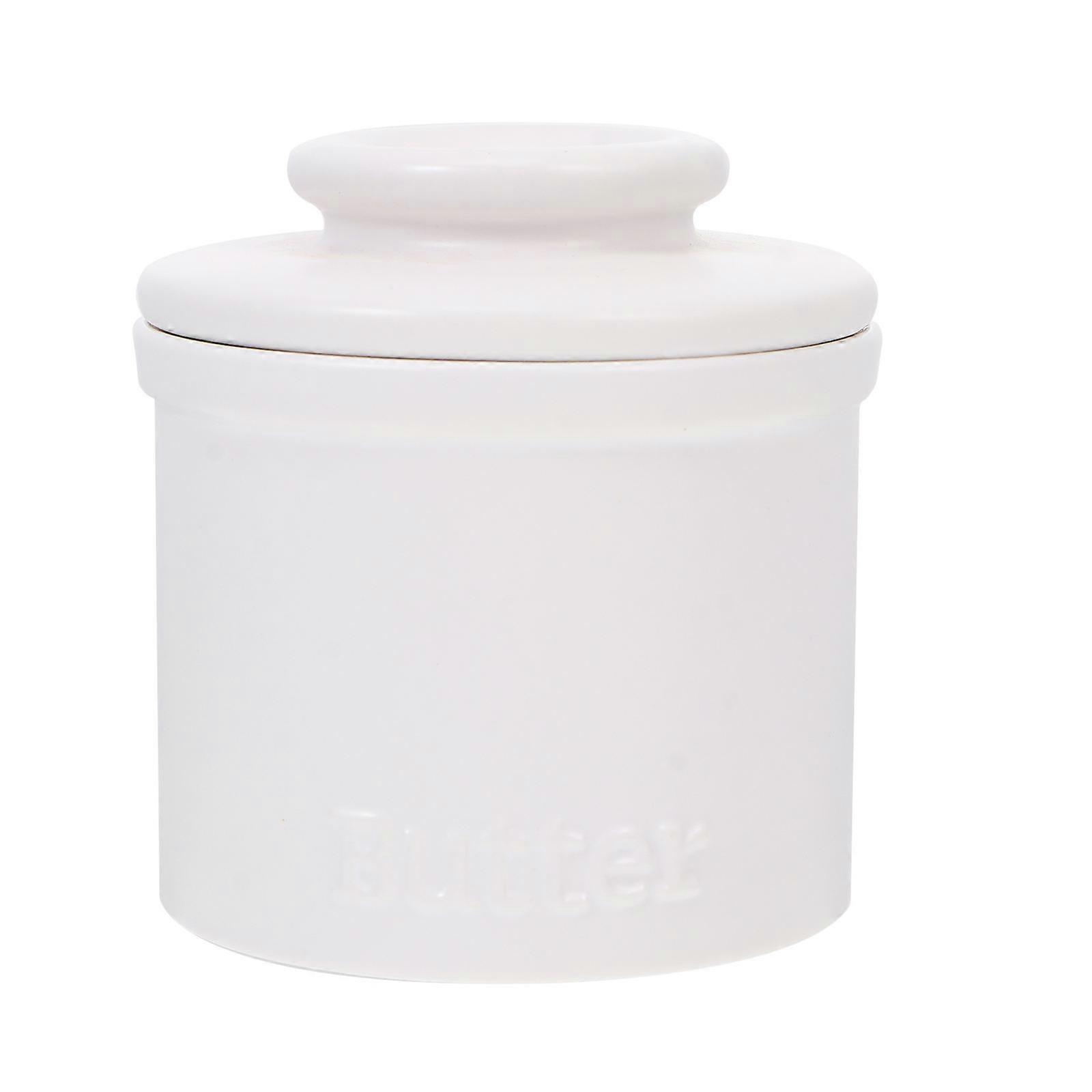 Ceramic Butter Storage Jar with Lid Airtight Food Container for Kitchen Cheese Storage, Easy to Clean White Porcelain Crock