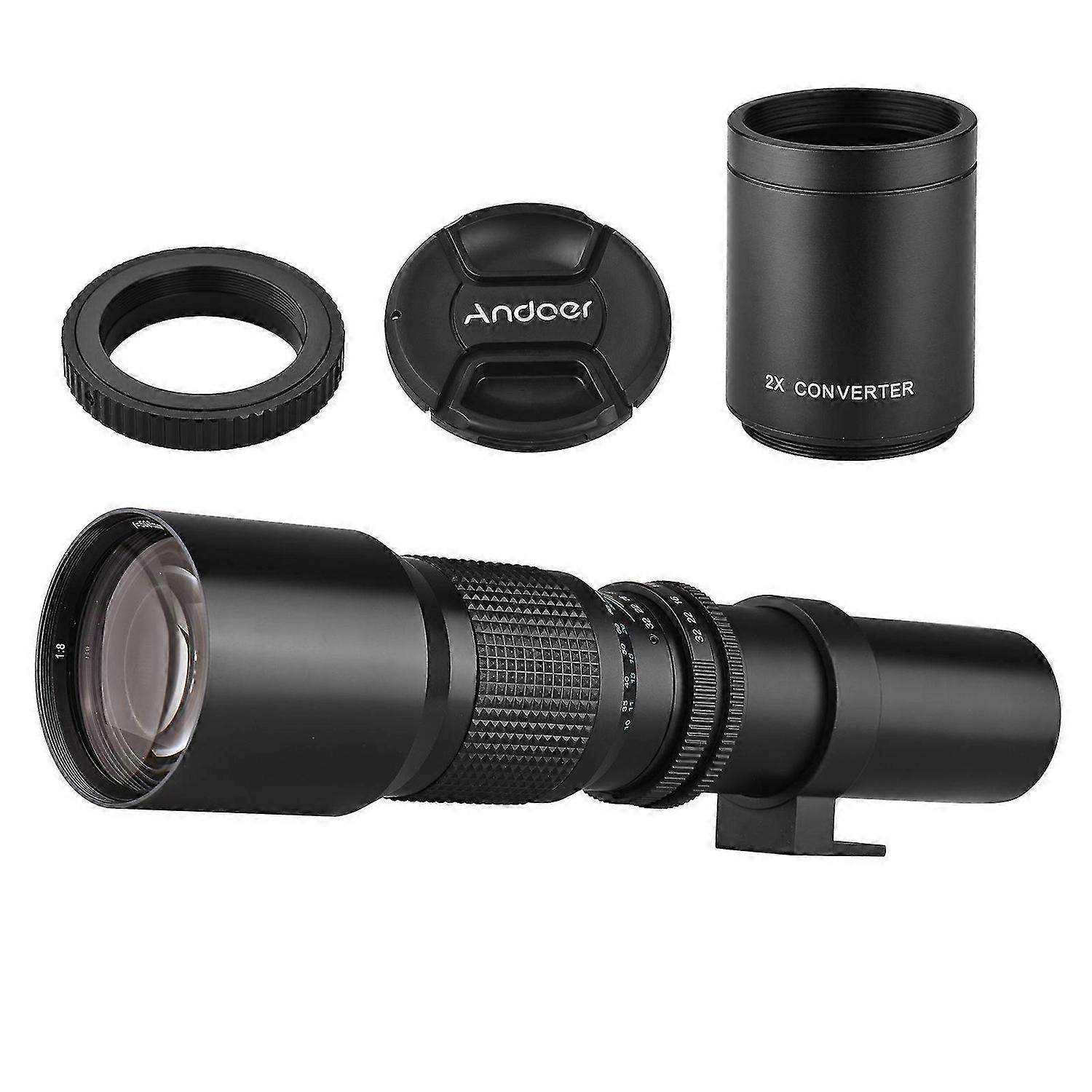 Andoer 500mm/ 1000mm f/8 High Power Camera Telephoto Lens Manual Focus with 2X Converter Lens Cover Lens Protector Carrying Bag for Scenery Photograph