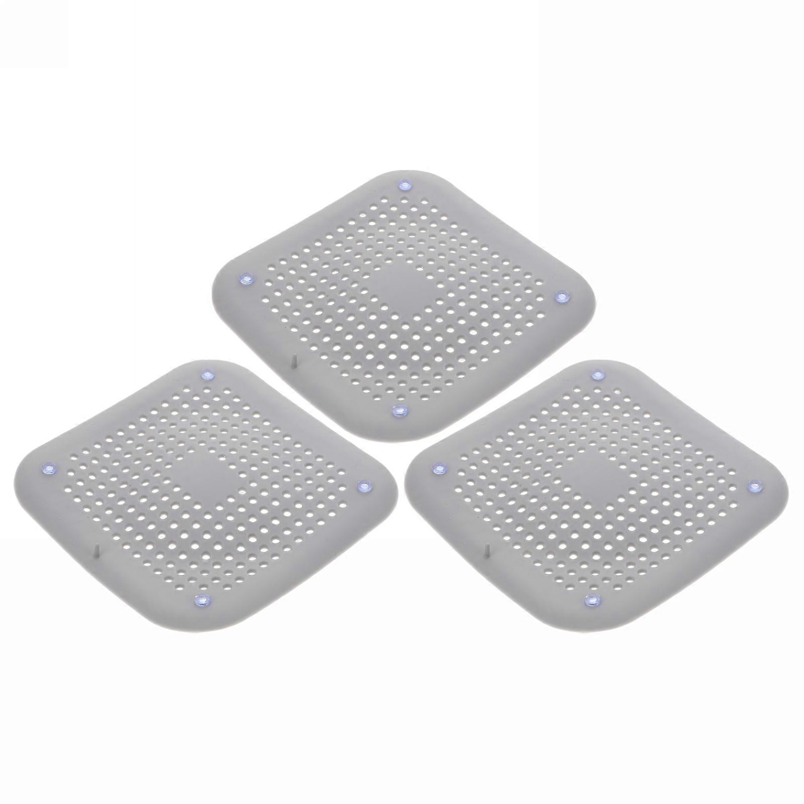 Bathroom Drain Strainer Square Odor Control Grey Color 3Pcs