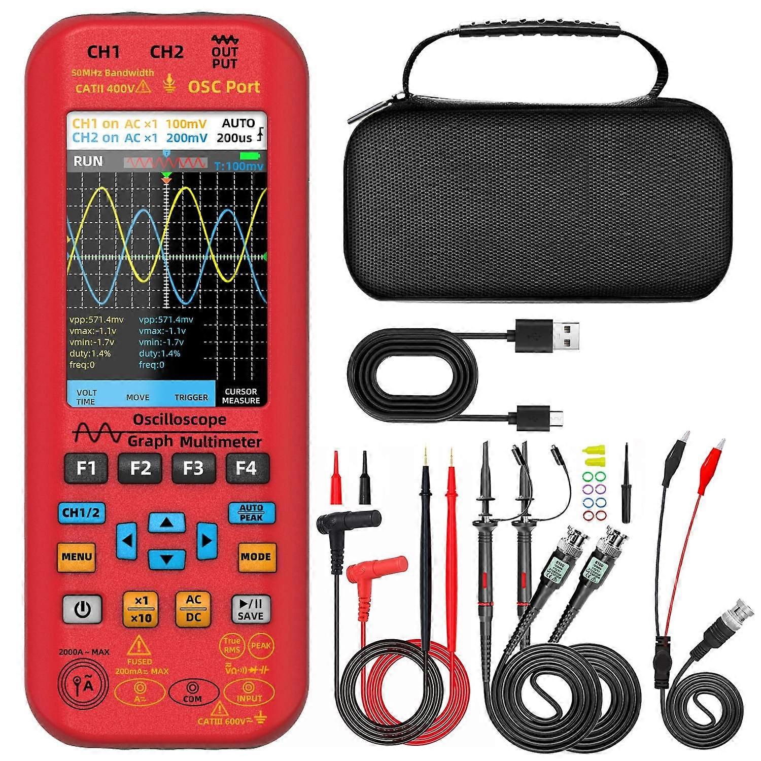 50MHz Oscilloscope With Dual Oscilloscope Probe (Red)