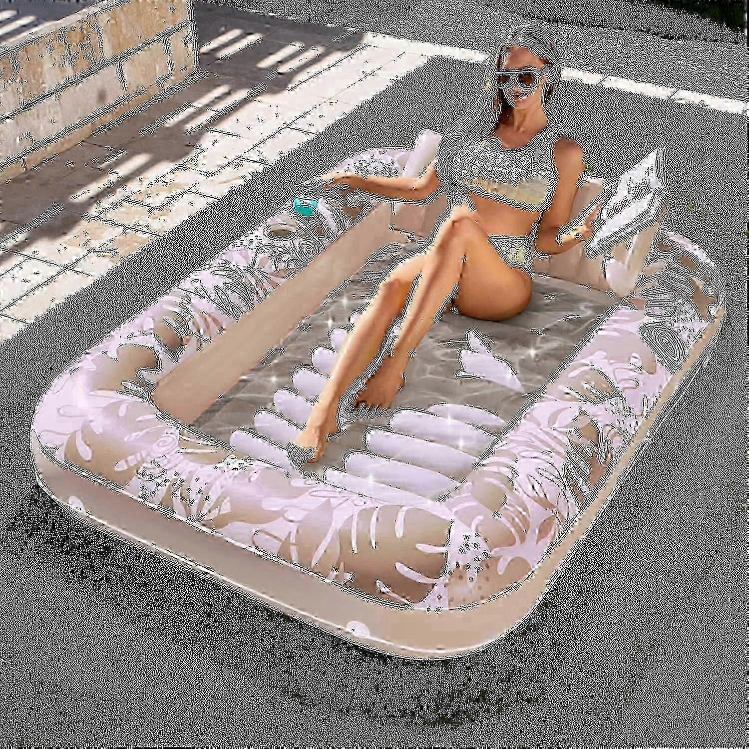 2025 Inflatable Tanning Pool Lounger Float For Adults, 205x145cm Large Suntan Tub Pool Gift