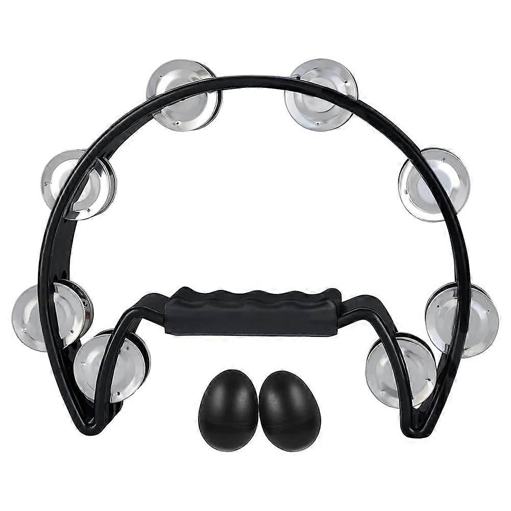 Tambourine, Metal Jingles, Handheld Crescent Moon Tambourine, and Egg Shaker for Kids, Adults, KTV, BLACK Ref: 7109
