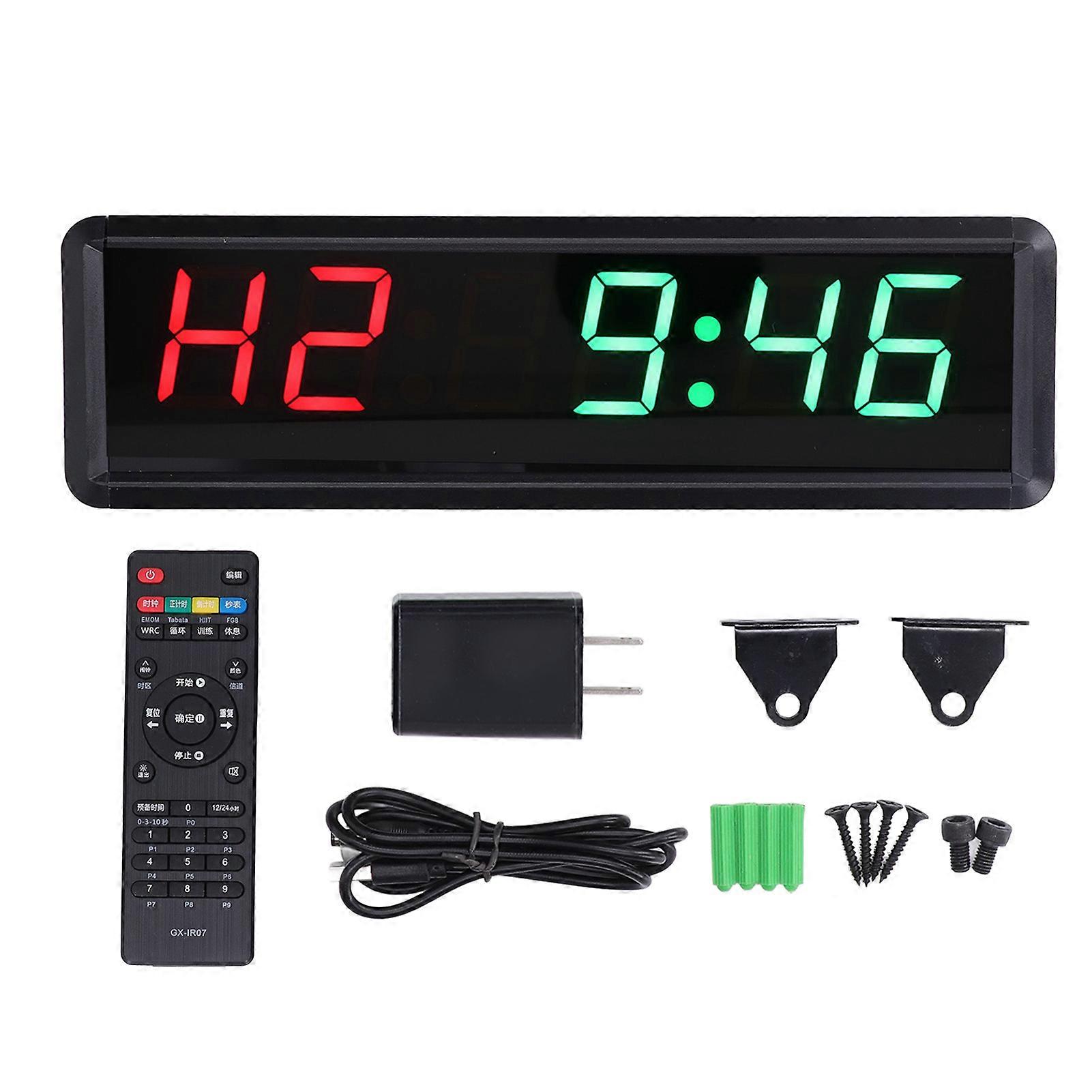Gym Timer Clock Remote Control 1.8in LED Countdown 100‑240V for Training Workout US Plug