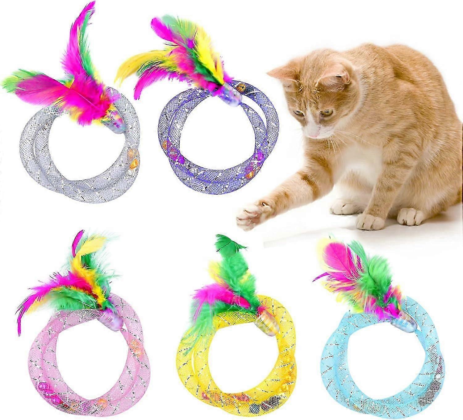 Creative Cat Toy,5 Pieces Feathered Cat Toy with Flexible Hose, Indoor