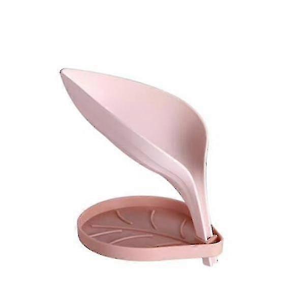 Pink Three-Dimensional Leaf Soap Box with Double Layer & Non-Slip Drain Tray - Stylish Bathroom Organizer for Soap & Sponges