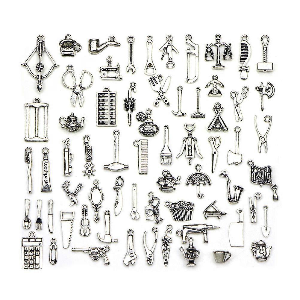 65pcs Alloy Pendants Charms in Assorted Tool Shapes for DIY Jewelry Making Necklace and Bracelet Accessories Silver