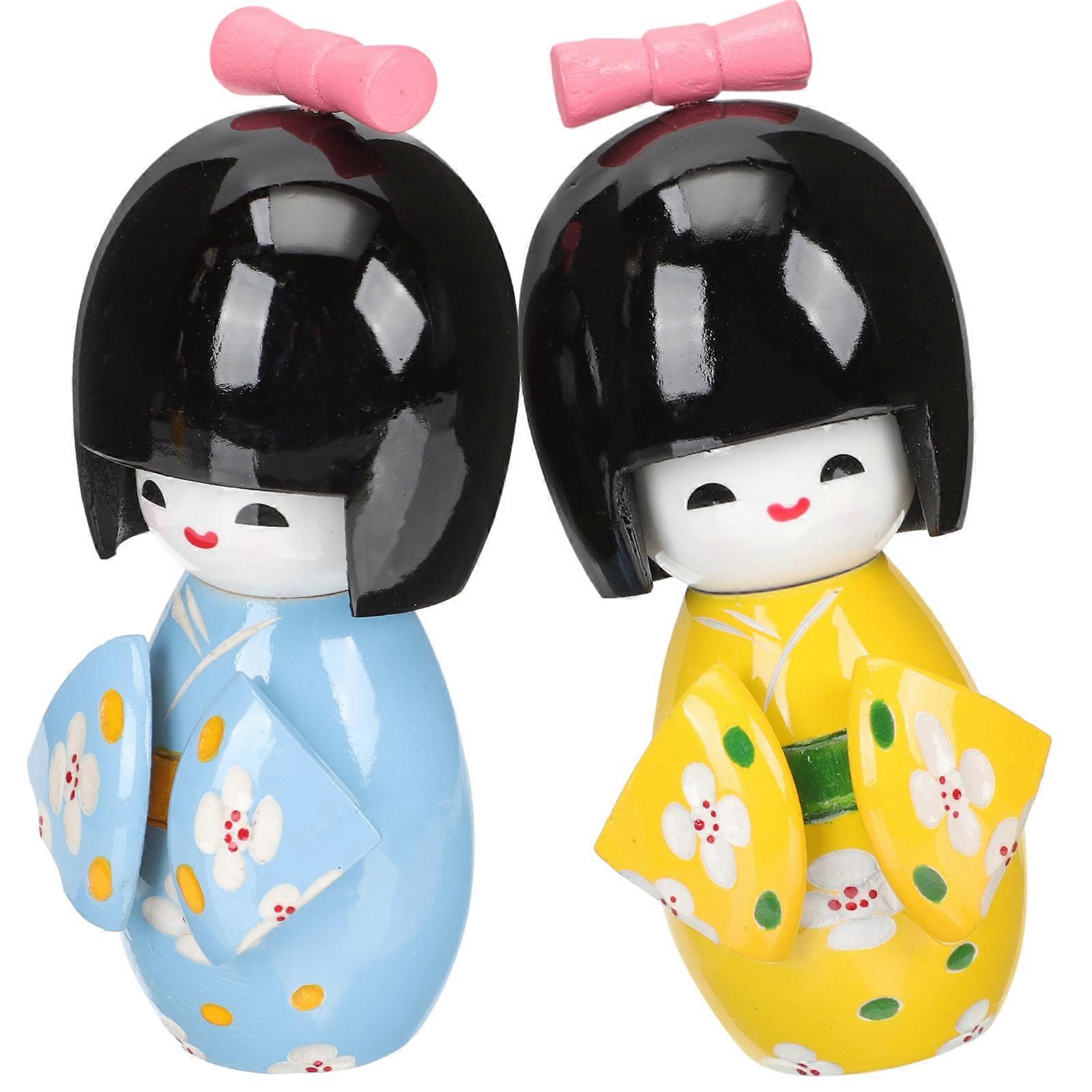 2Pcs Japanese Style Ornament Wooden Kimono Doll Desktop Kimono Doll Desktop Ornament