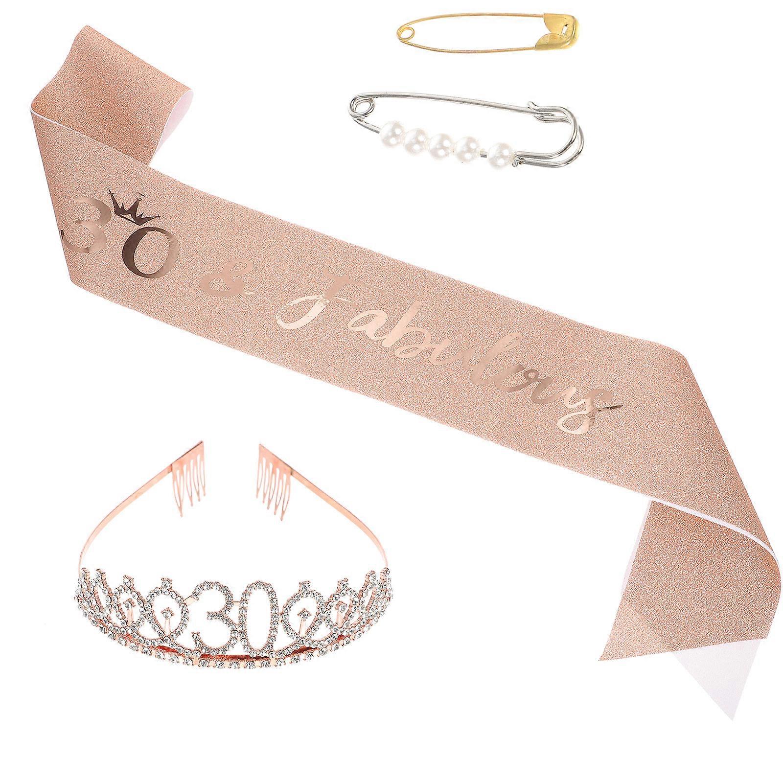 Birthday Sash with Tiaras for Women and Girls Made of Alloy and Elastic Cloth Assorted Color