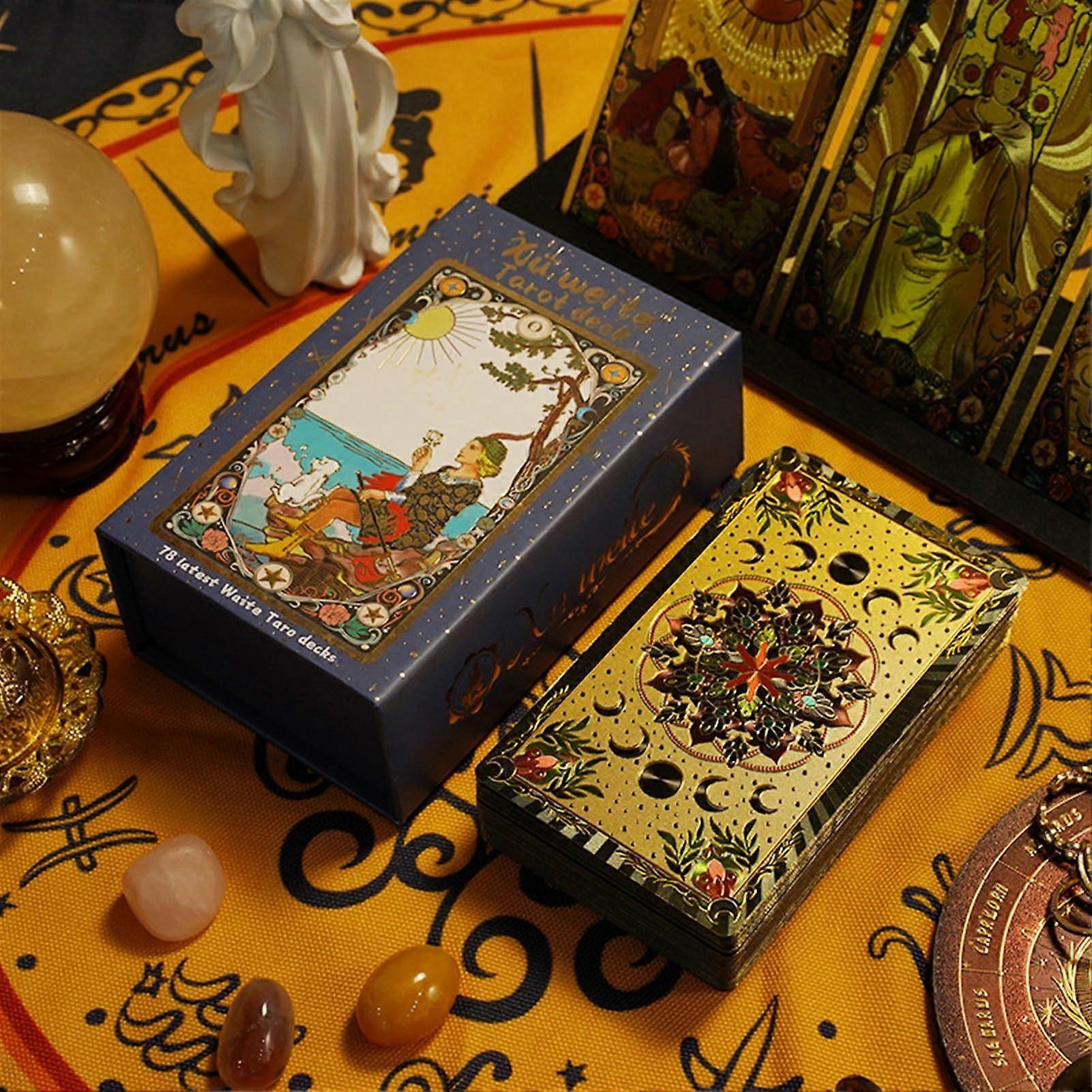 Original Glitter Tarot Cards With Gold Foil - PVC Tarot Card Set, Colorful Pattern, Book And Box For Beginners