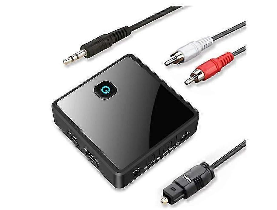 Bluetooth 5.0 Transmitter Receiver (Optical, 3.5mm AUX, RCA), Low Latency Wireless Audio Adapter Rechargeable Bluetooth AUX Adapter for TV PC Car/Home