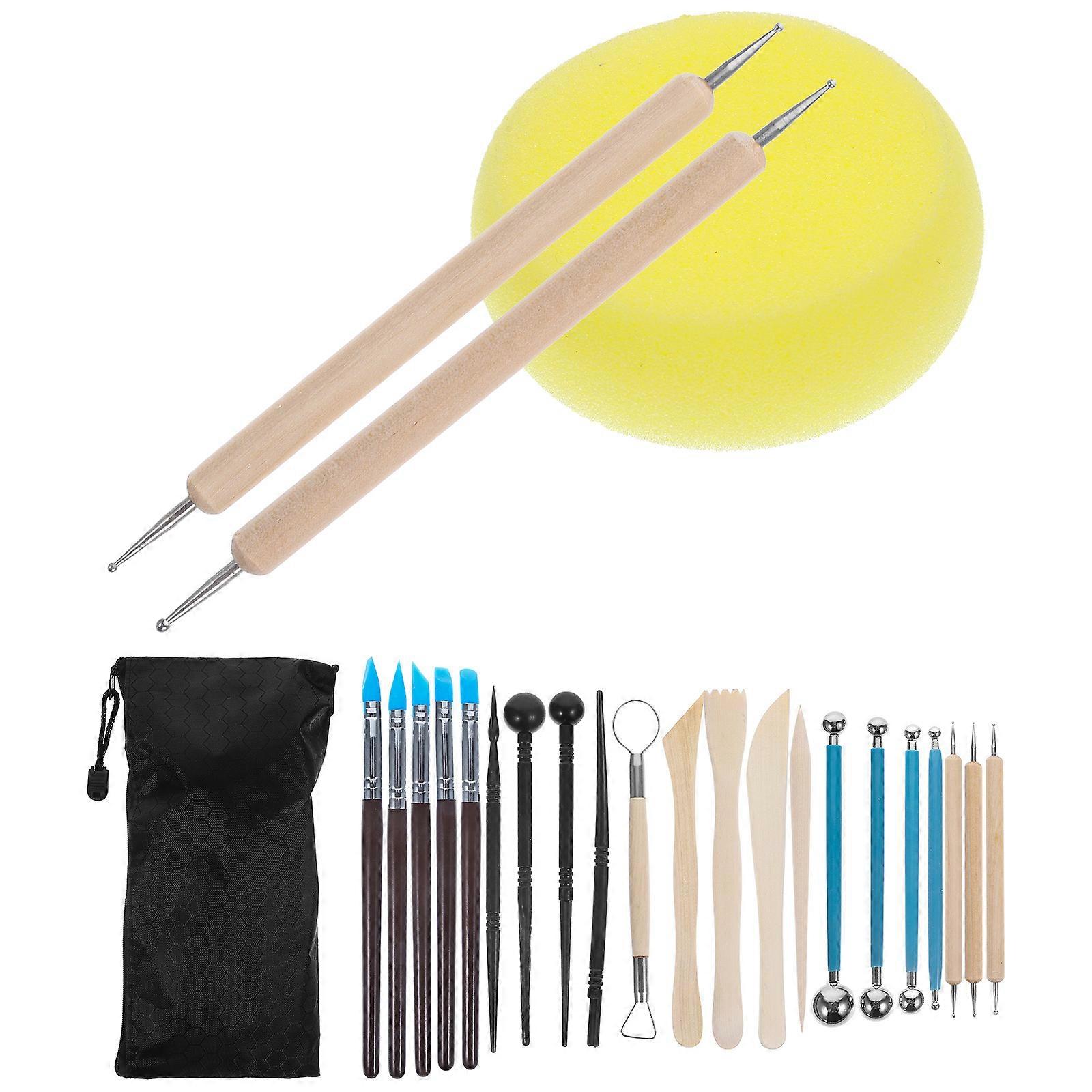 25 Piece Set of Clay Tools for Pottery in Multi Color Lightweight Durable Wood and