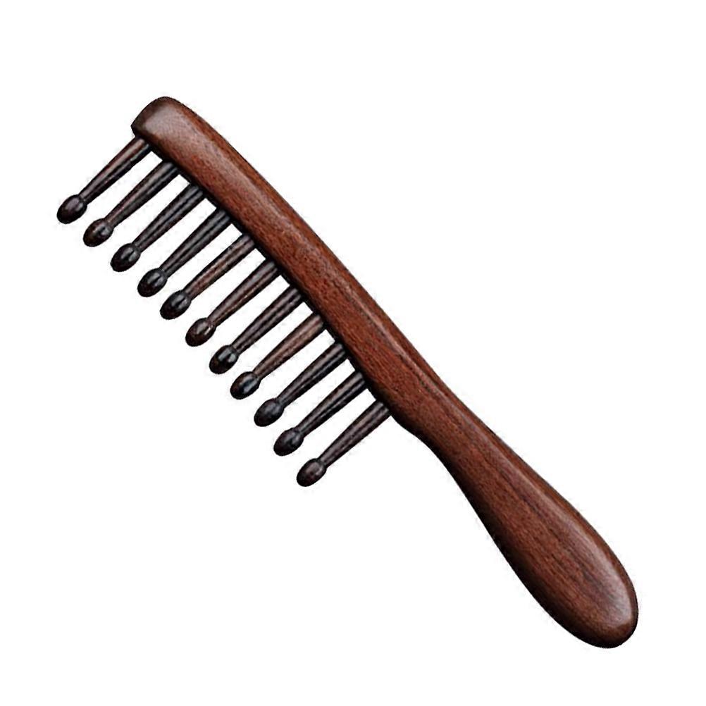 Natural Sandalwood Wide Tooth Comb with Rounded Teeth and Long Handle for Curly Hair Detangling and Gentle Scalp Care